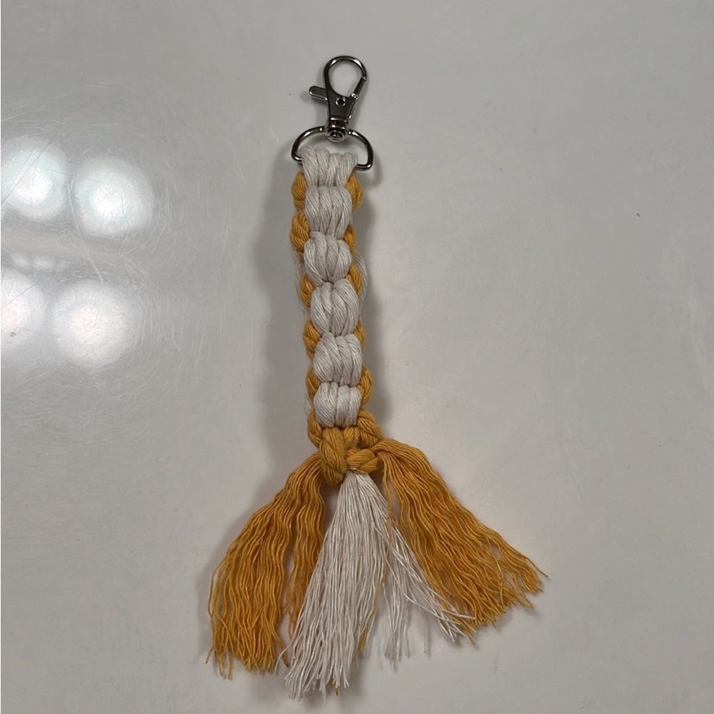Yellow and white Macrame Keychain